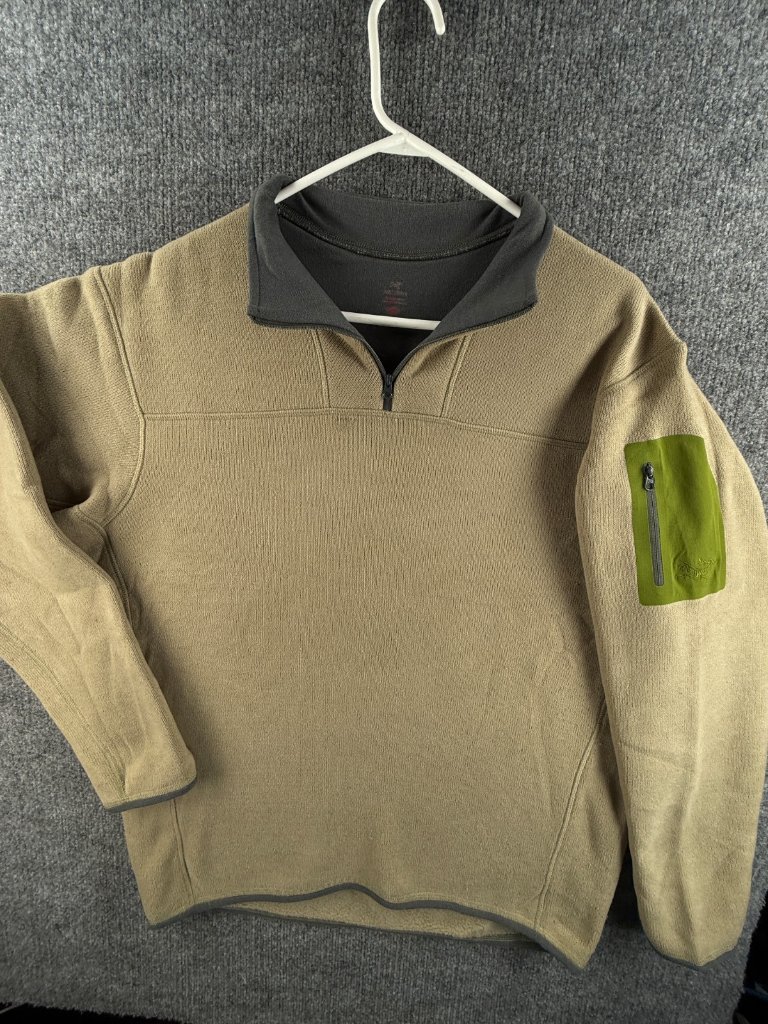 Arc’teryx Fleece Pullover 1/4 Zip Jacket Sweatshirt Beige Green Men Canada Large